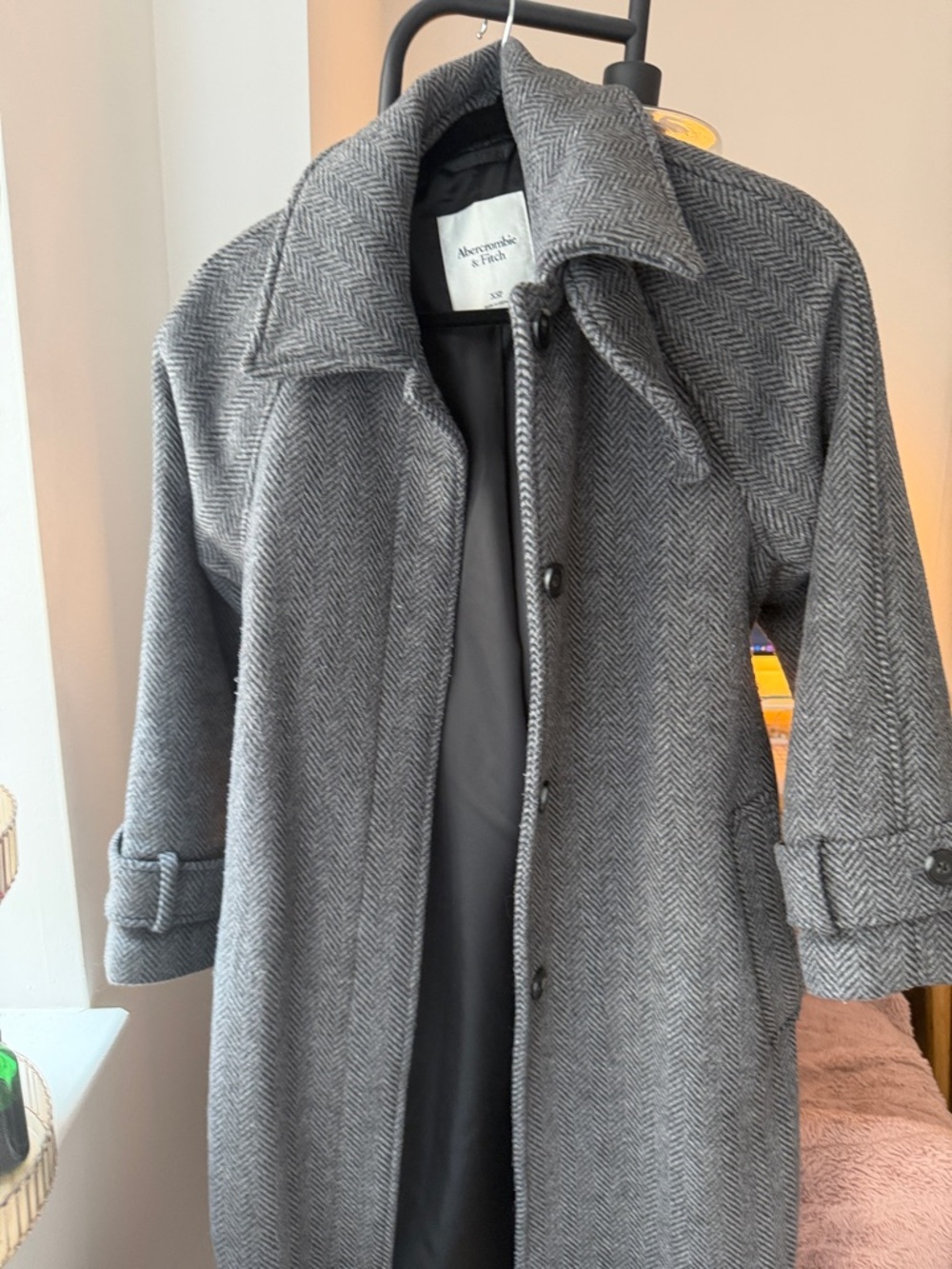 Abercrombie & Fitch Gray Herringbone Wool Blend Coat - Picture 5 of 5